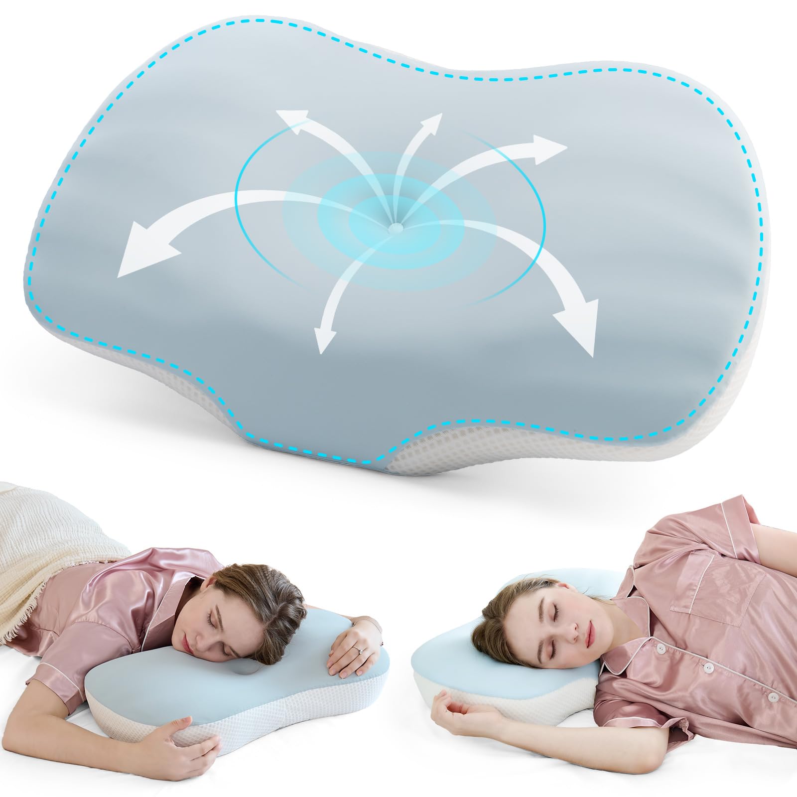 SHJADE Cervical Pillow for Neck and Shoulder Support Ergonomic Contour Sleeper Pillows Adjustable Height Memory Foam Bed Pillow