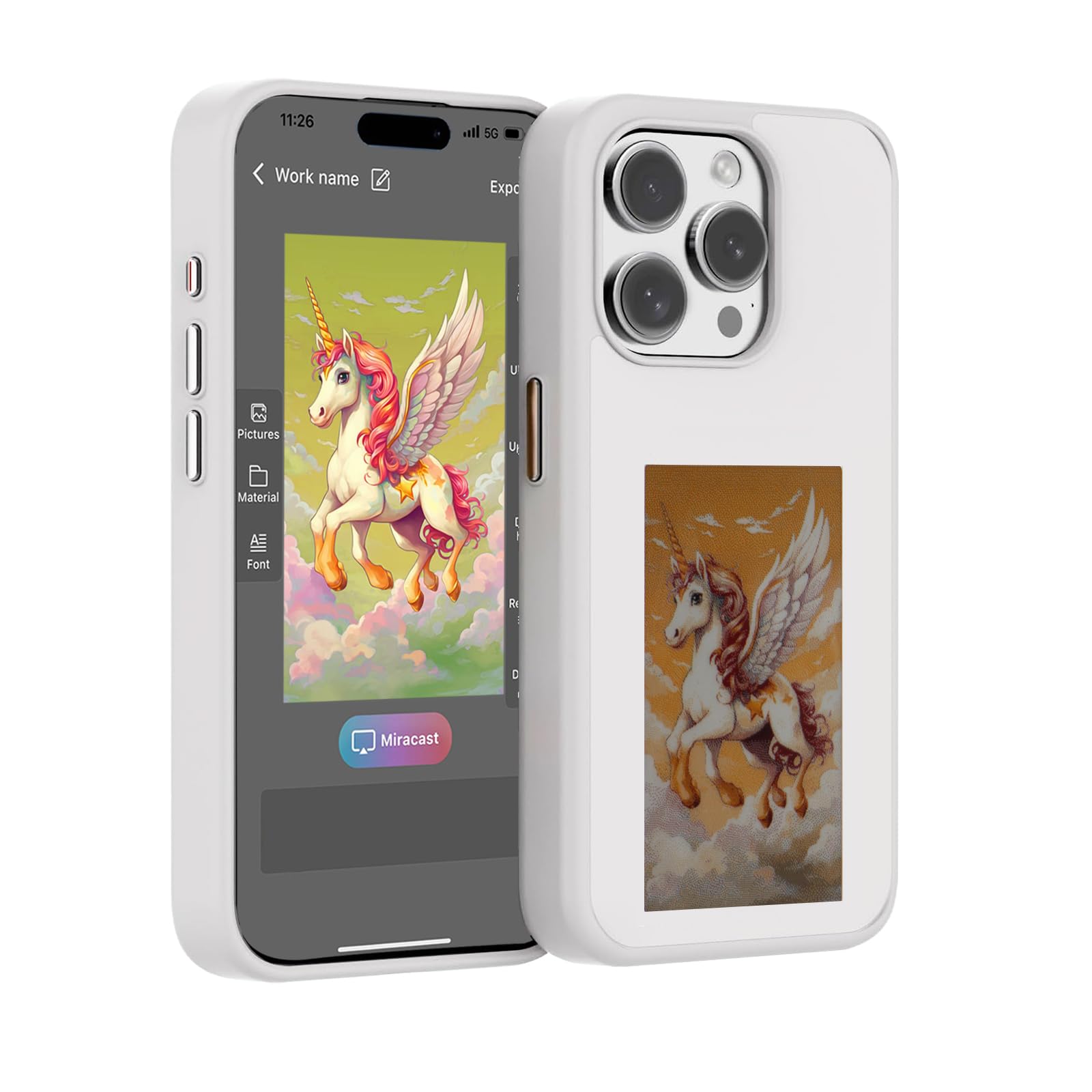 Coque de téléphone à image DIY pour iPhone Smart E Ink Digital Photo Phone Case Custom Portrait Phone Case App Intelligent Screen Casting Ink Display (Blanc, pour iPhone 14 PRO)