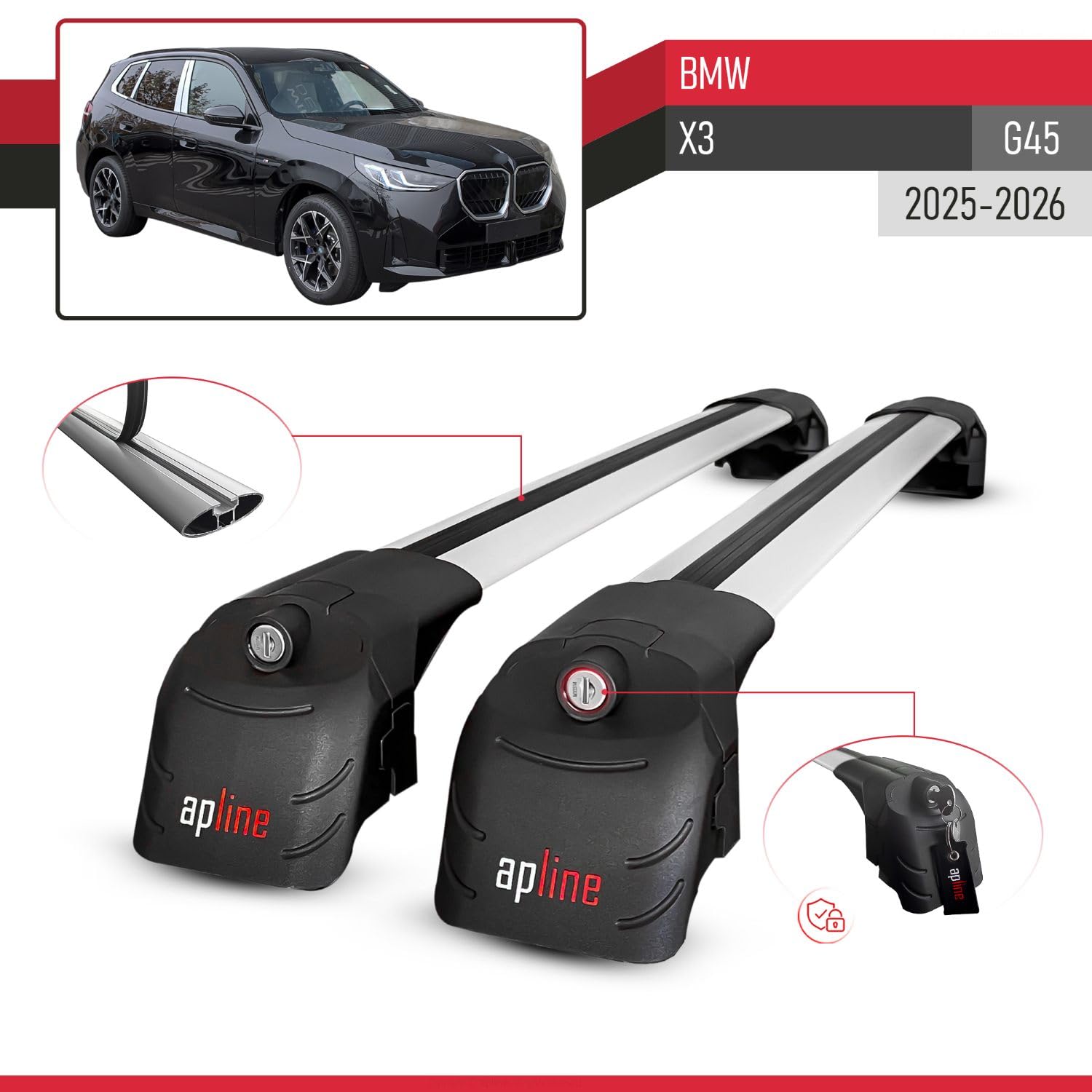 Compatibile con BMW X3 (G45) 2025-2026 Modello ACE-2 Barre Tetto Portapacchi Auto Barre Portatutto Grigio Alluminio 2 Barre