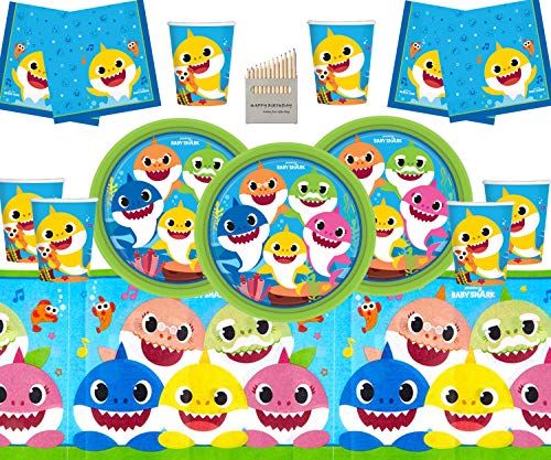 Baby Shark Decorazioni per Feste Stoviglie per Feste di Compleanno di Squali Shark Forniture per Feste Piatto Tazza Tovagliolo Tovaglia per 16 Persone