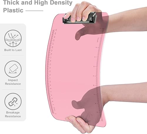 Miniatura 4 de Piasoenc Portapapeles de plástico, tablero de clip translúcido con perfil bajo, portapapeles morado con regla, portapapeles de oficina, suministros