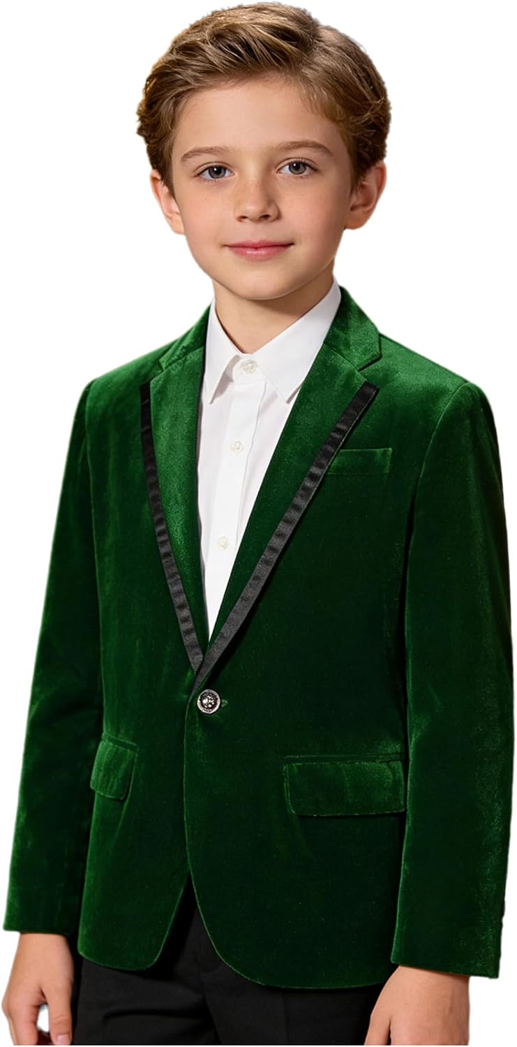 JEYPINMI Kids Boys Velvet Gentleman Blazer Suit Jacket One Button Blazer Coat Party Formal Tuxedo Outwear