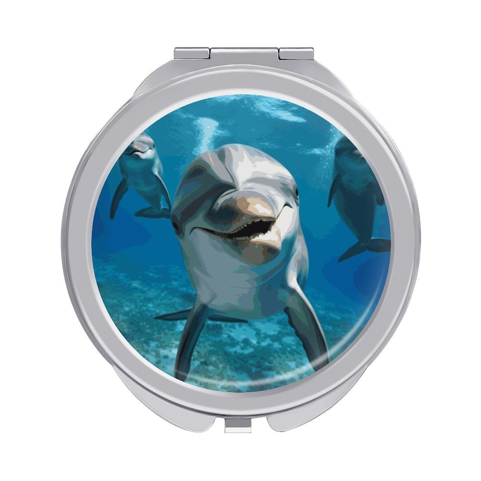 VstaDank Funny Dolphin Looking at You Travel Makeup Mirrors Exquisite Double-Sided 2X/1X Magnifying Folding Pocket Mirror Portable Round Handheld Mirror Mini Compact Mirrors for Outdoor Home