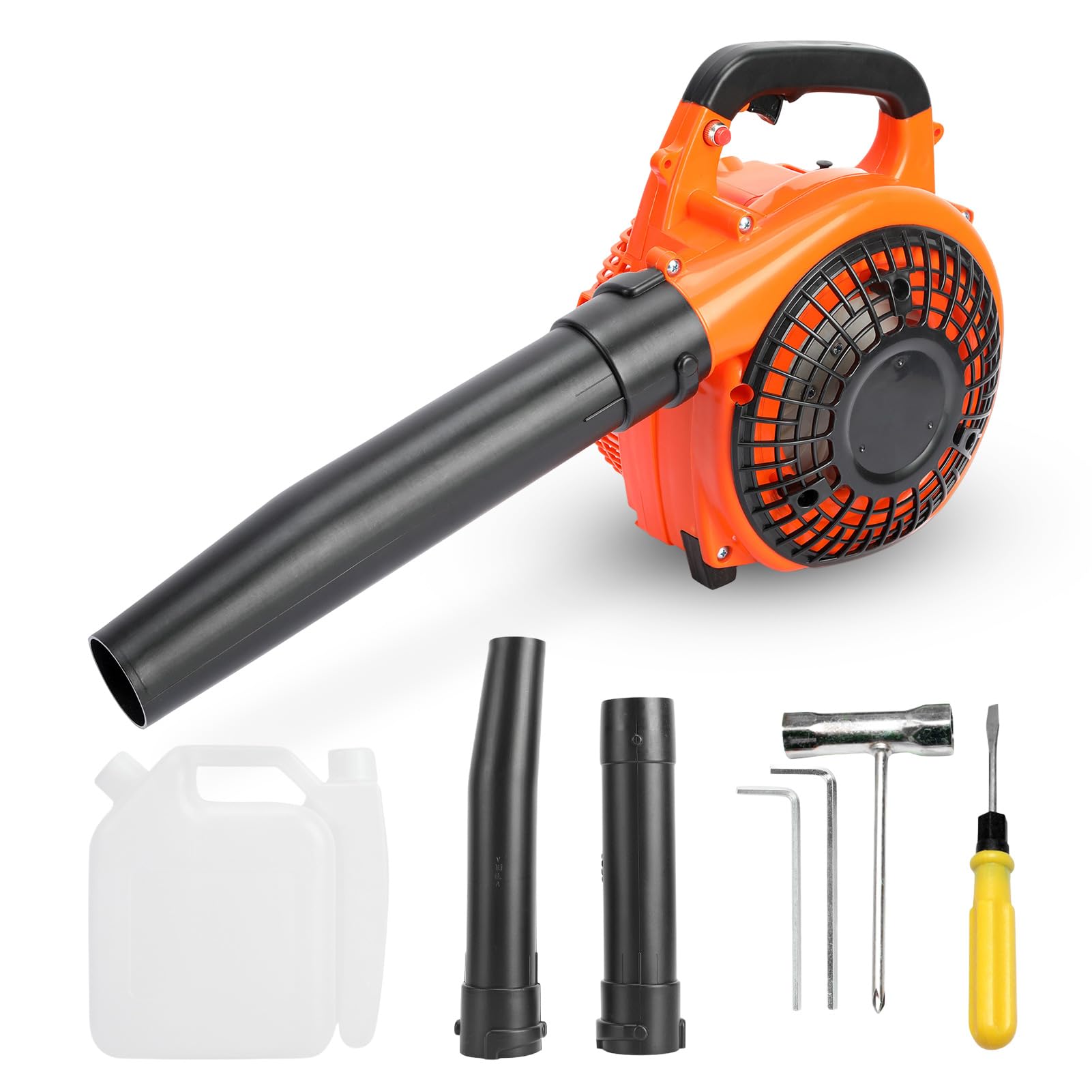 Souffleur Thermique Portable 26CC, Souffleur à Feuilles à Moteur Puissant, Souffleur à Essence pour Jardin (Orange)