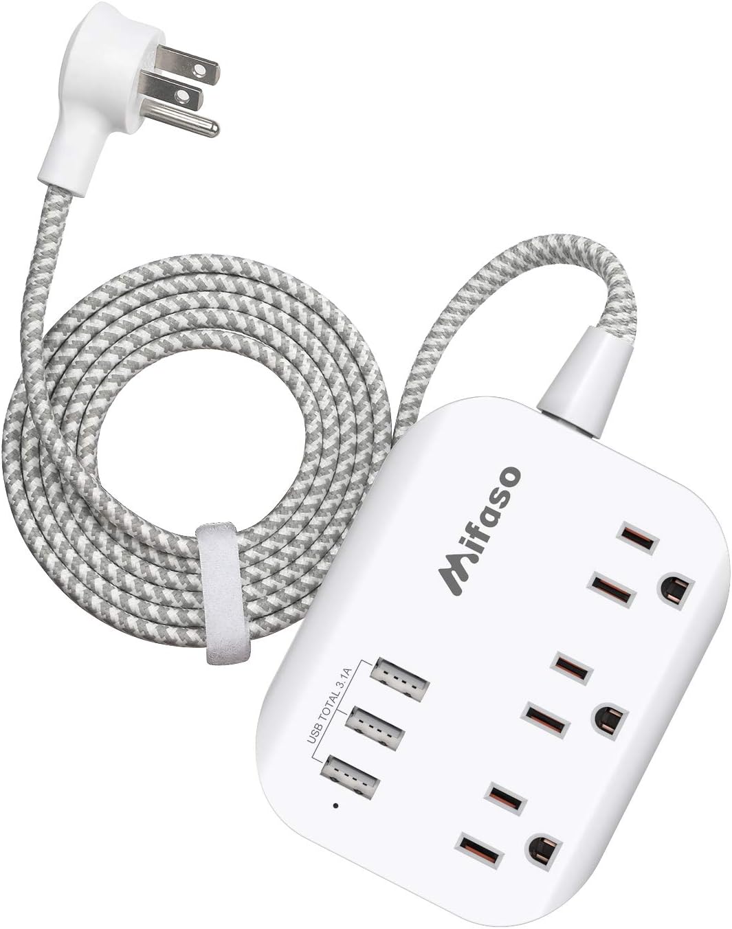Mifaso USB Power Strip, Flat Plug Power Strip Extension Cord with 3 Outlets 3 USB Ports(Smart 3.1A), 3ft Braided Power Cord, ETL Listed Compact for Cruise Ship, Travel, Home, Office