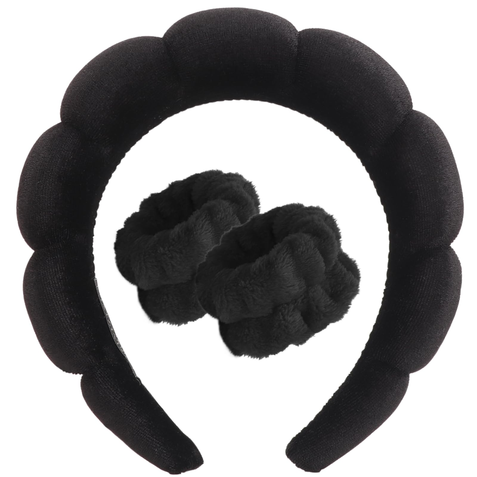 Dreshow Women's 1 Set: 83B-Black Spa Headband For Washing Face Wristband Set Sponge Soft Terry Cloth Makeup Skincare Non Slip Headband For