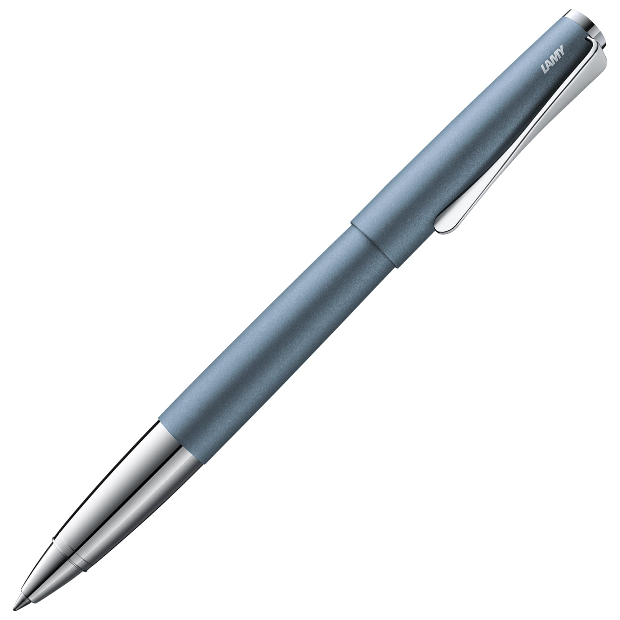 Lamy studio glacier Tintenroller in Strichbreite M | Lamy Tintenroller in elegantem Gehäuse aus Ganzmetall – mit propellerförmigem Clip – mit Tintenrollermine M 63 in schwarz