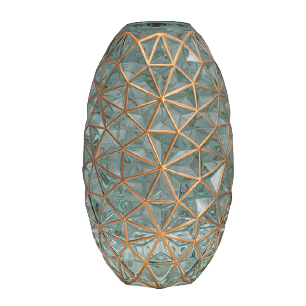 Ngdfgr Green Vase Glass Vases,Light Luxury Glass Vase With Gold Tracing Translucent Flower Vase Arrangement Countertop Adornment Living Room Minimalism ( 13.6),-13.6