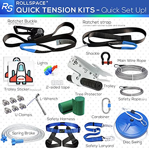 RollSpace 150FT Zipline Kits for Backyards with Ratchet Straps