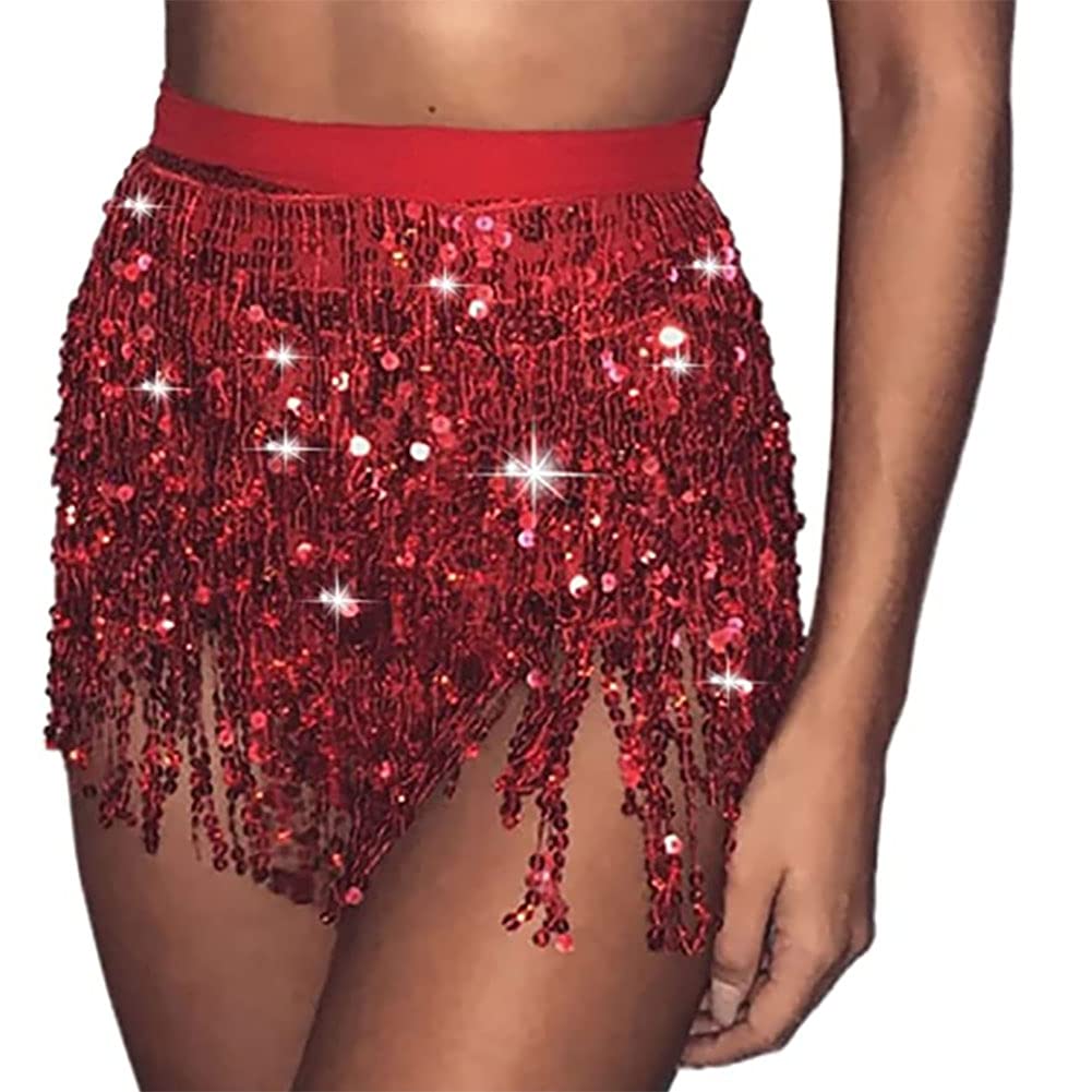 Woent Boho Sequin Belly Dance Skirt Hip Belt Tassel Skirt Hip Wrap Scarf Rave Music Festival Costume for Women Girls (Black) : Clothing, Shoes & Jewelry