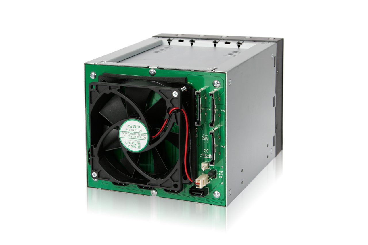 Icy Dock FatCage MB155SP-B Jaula de Plano Posterior, Rack móvil, Caja de Jaula con cajón Hot Swap para 5X HDD/SSD 2.5" o 3.5" SAS II/SATA III 6Gb / s en 3 bahías de Aluminio de 5.25"
