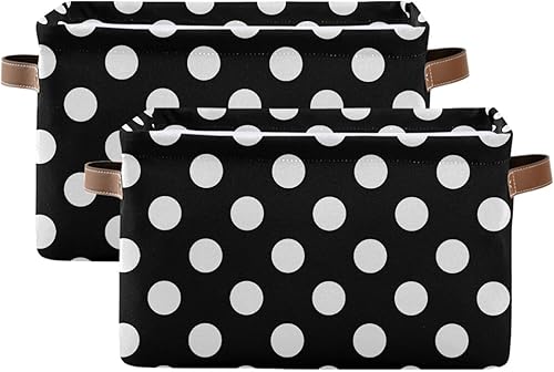 Cesta de almacenamiento de lunares blancos y negros, canastas plegables para juguetes con asas, cesta de lavandería para el hogar, niños, niñas,