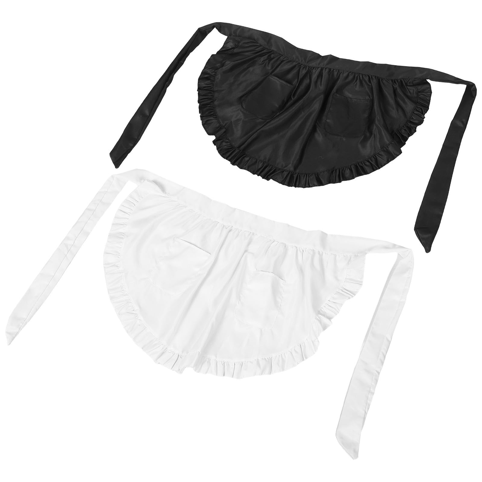 Tofficu 10 Unidades Delantal de Cintura Media Blanco con Volantes y Doble Bolsillo para Mujer, Diseño Elegante y Cómodo Adecuado para Cocina, Restaurante y Fiesta de Halloween