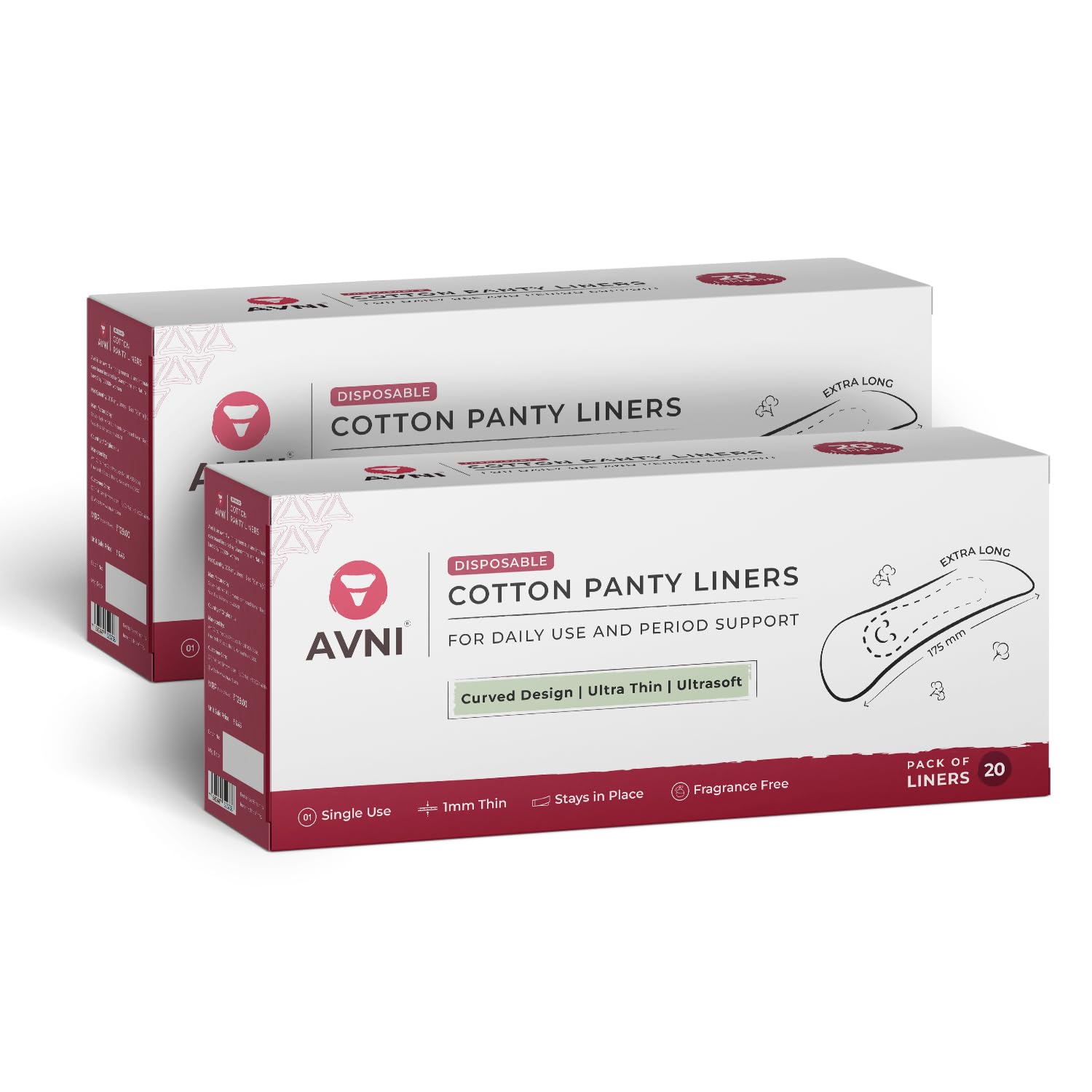 Avni - Disposable Cotton Panty Liner | 20 count (Pack of 2) | 24 Hours Protection| Extra Long Coverage | Ultra Thin Layer | Anti - Slip Curved Design | Multi-Purpose Use (B0CYPZG8Z2) Amazon Price History, Amazon Price Tracker