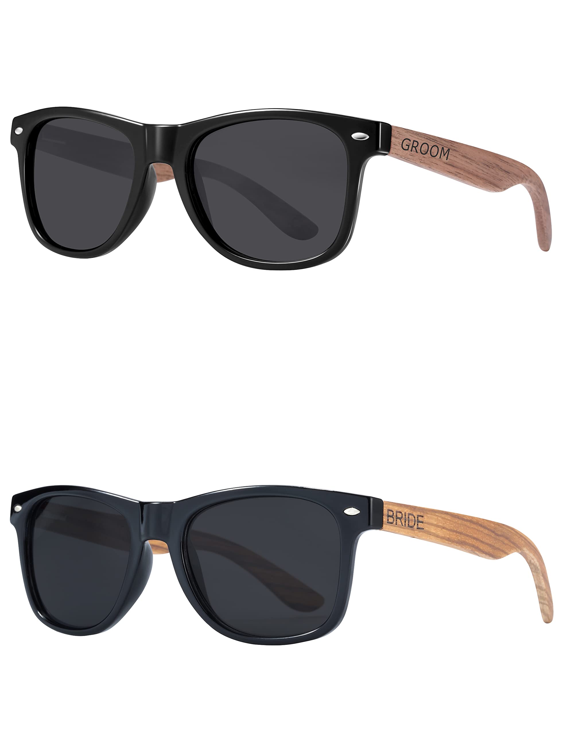 BarcurWedding Gifts Bachelor Party 2/3/6/8/10pcs Bachelor Sunglasses for Groomsmen Bride Groom,Best Man,Ring Bearer/Security Wood (Groom Bride)