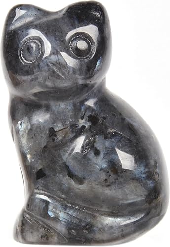Estatua tallada de larvikita natural de gato, guardián, decoración del hogar, reiki chakras, cristal curativo, escritorio, piedra preciosa,