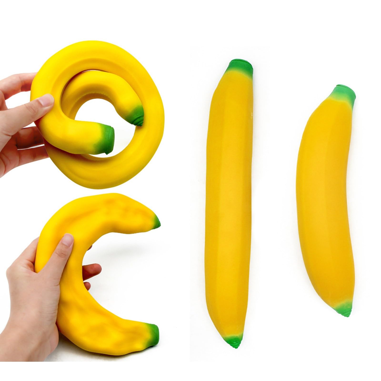 Realistic Banana Squishy Toy, Stress Relief Fidget Toy — Soft Squeeze Banana Stress Ball for Desk, Office, Home, Travel, Fun Sensory Gift (A-14CM)