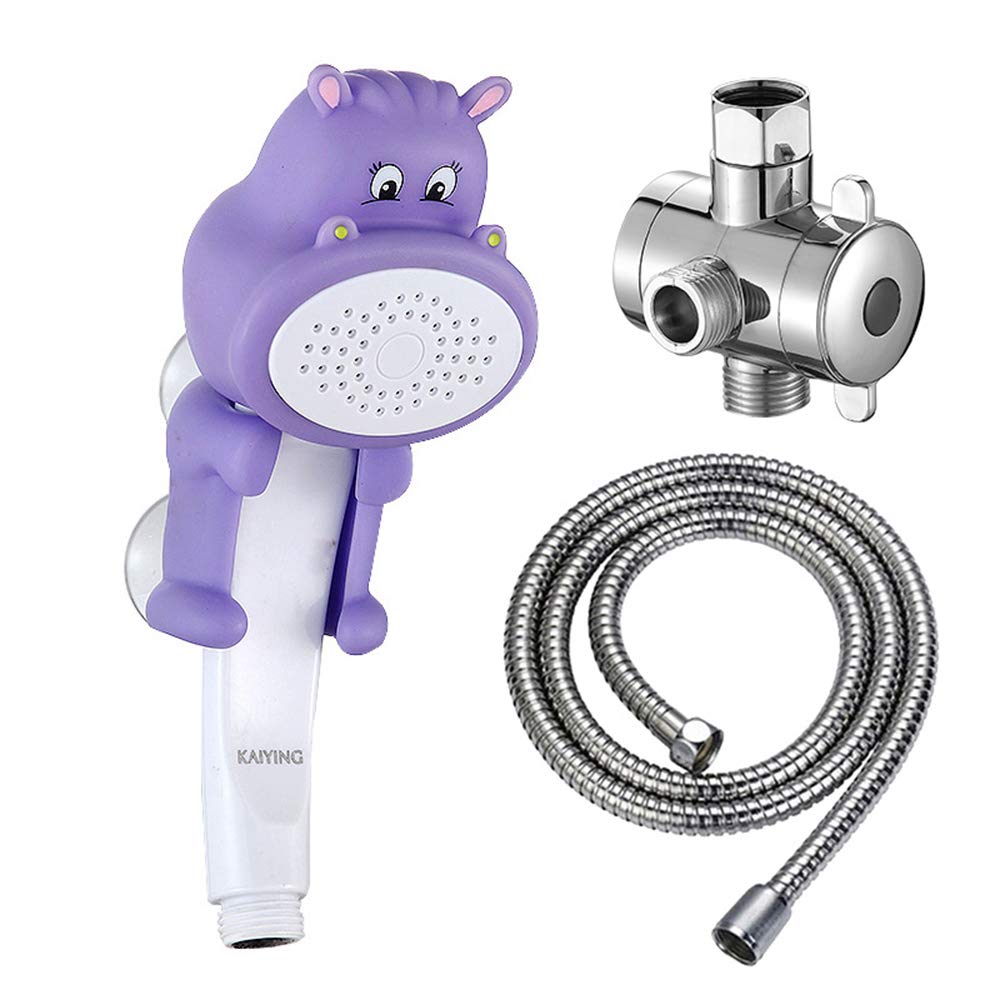 KAIYING Hipótamo de ducha infantil, cabezal de ducha de mano para niños pequeños, cabezal de ducha para bebés, accesorios de baño, cabezal de ducha infantil con manguera y válvula de desviación