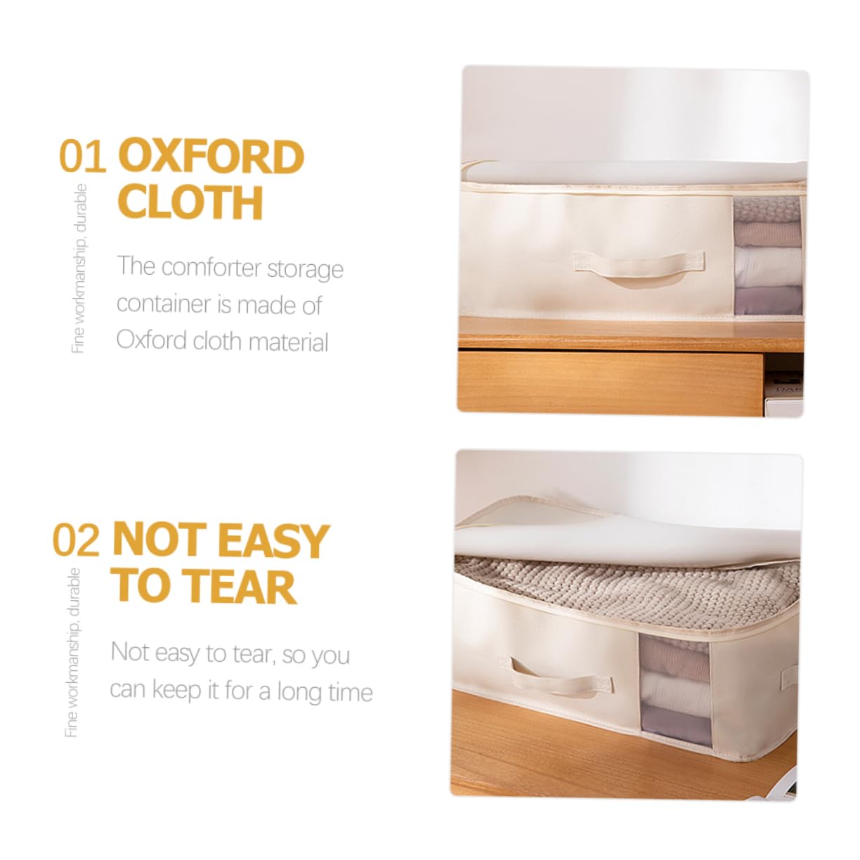 VICASKY Contenitore Pieghevole Sottoletto per Coperte Beige Grande | Oxford Cloth, Rete in Nylon e Pe, Apertura Zip, Facile da Spostare, per Vestiti e Giocattoli