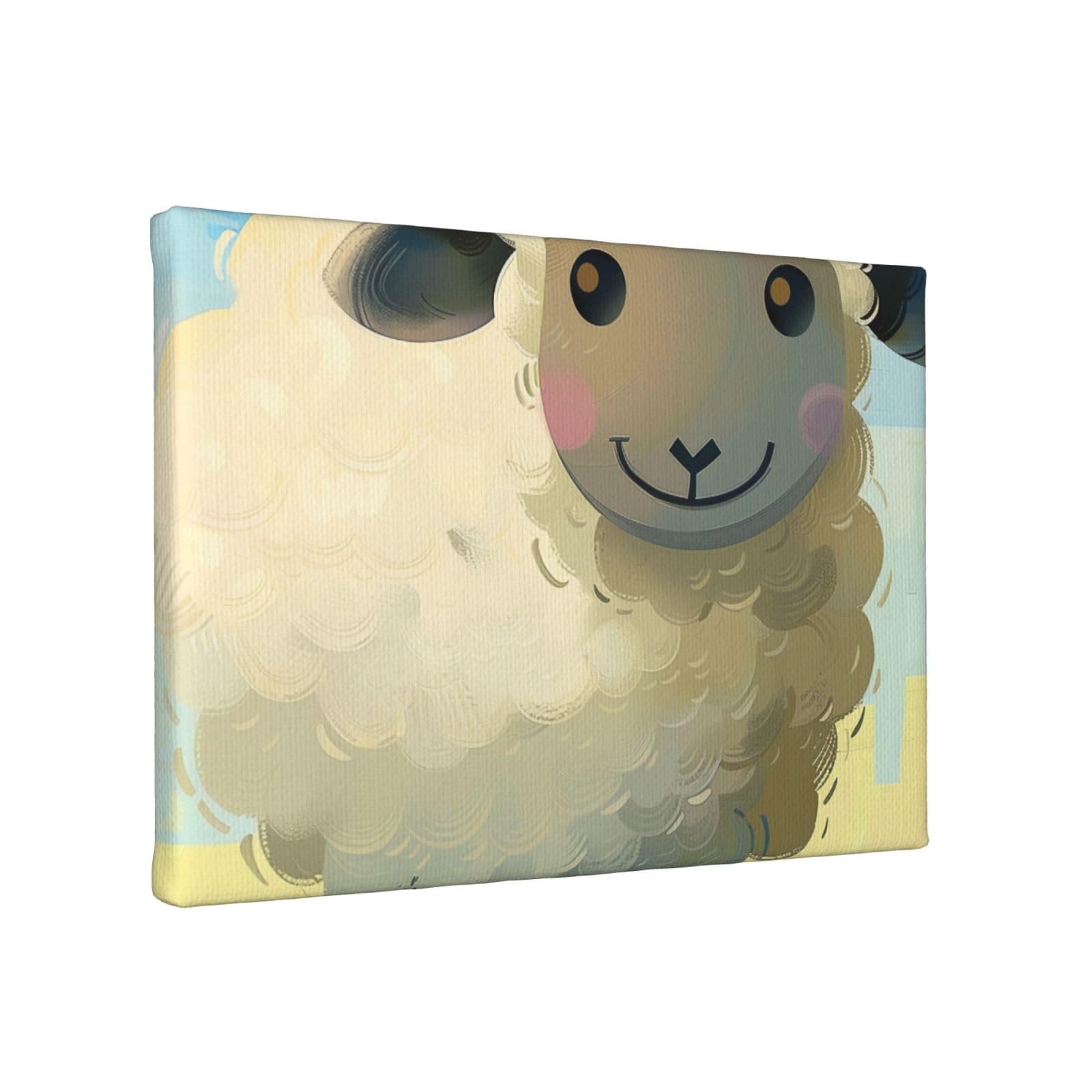 YKLJG Sheep 1 Printed Wall Art Canvas Painting 30x20 CM Wooden Framed Picture Painting Artwork Prints for Bedroom Kitchen Home Office Decor