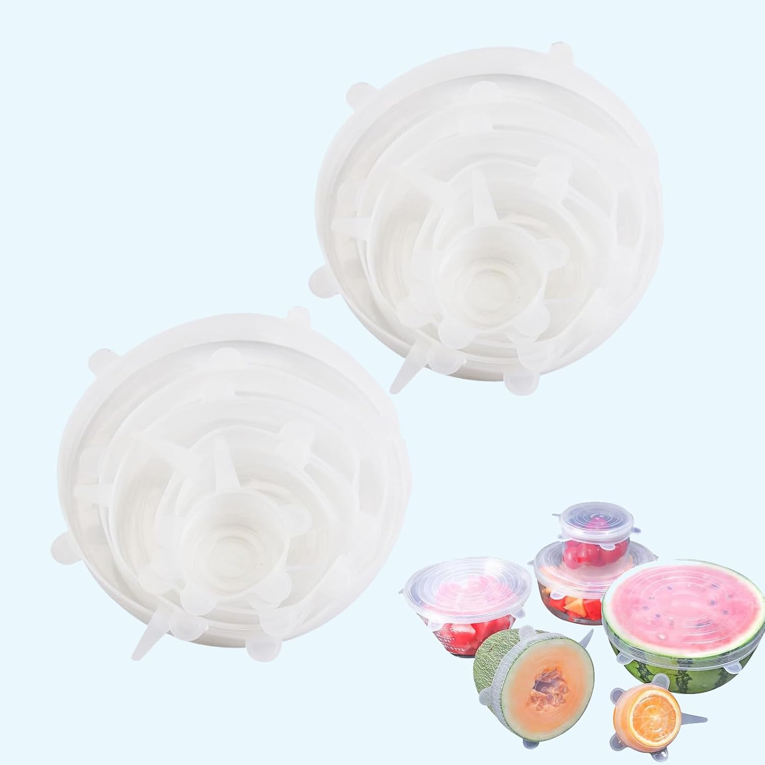 12 tapas de silicona reutilizables multidimensionales para almacenamiento de alimentos, tapas elásticas para contenedores de alimentos, cubiertas de