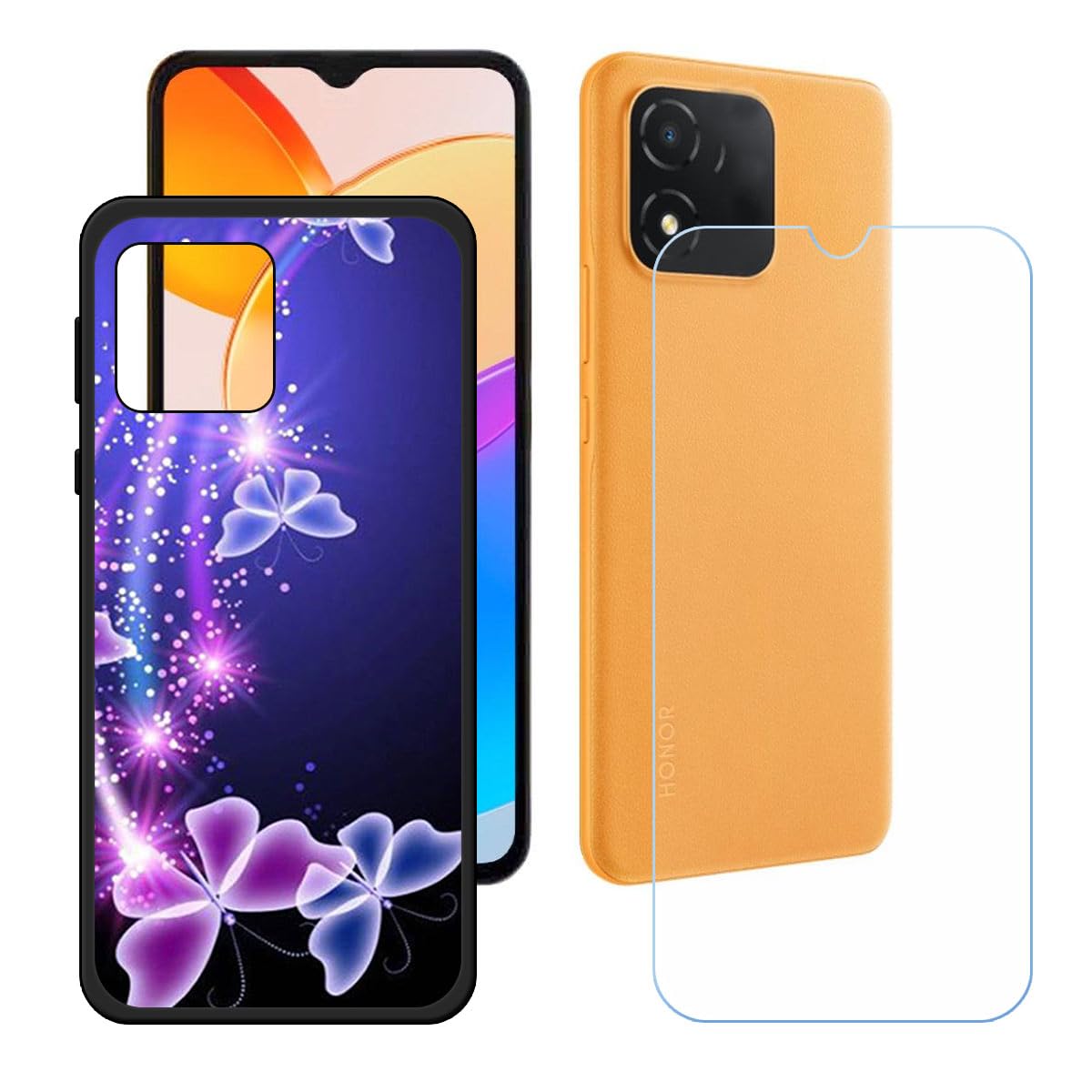 Cover Per Honor X5 Plus In TPU Nero + 2 Vetri Temperati - Custodia Anti-caduta Con Airbag, Morbida E Protettiva - 3