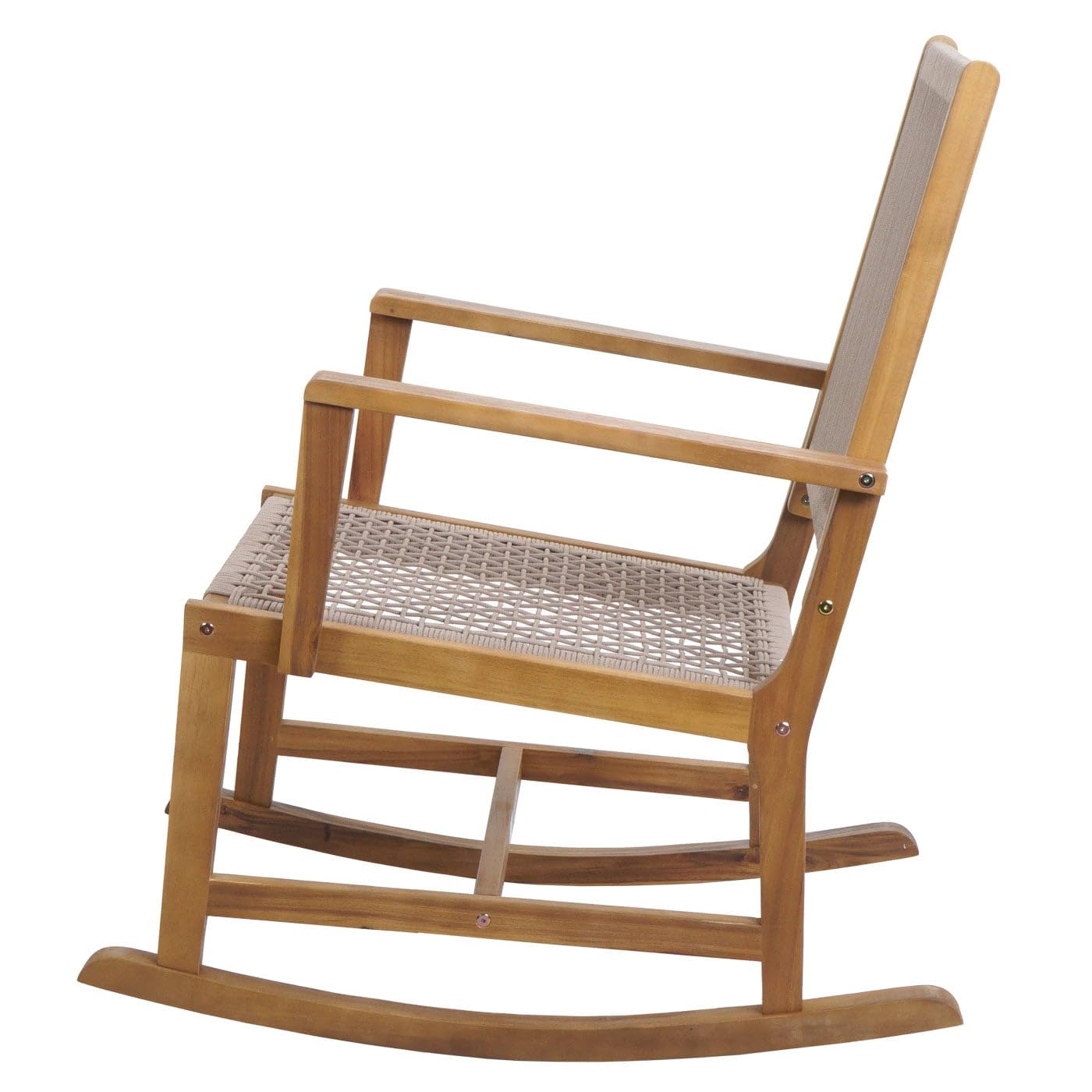 Mendler HWC-P73 - Mecedora para jardín o exterior, madera de acacia, cuerda trenzada de color beige
