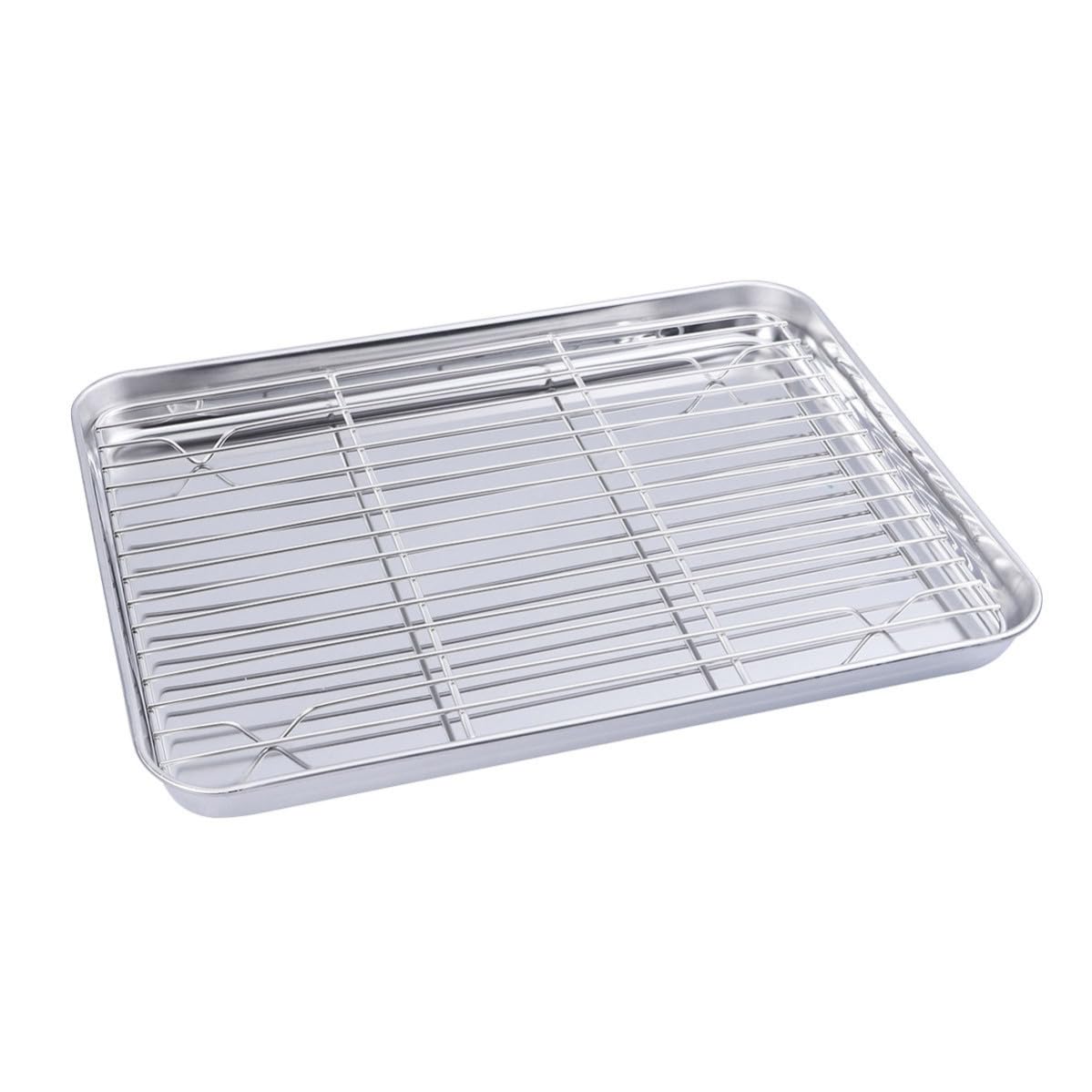 jojofuny Juego de 2 Piezas Bandeja y Rejilla para Hornear de Acero Inoxidable, Diseño Resistente, Apto para Horno en Casa y Restaurante