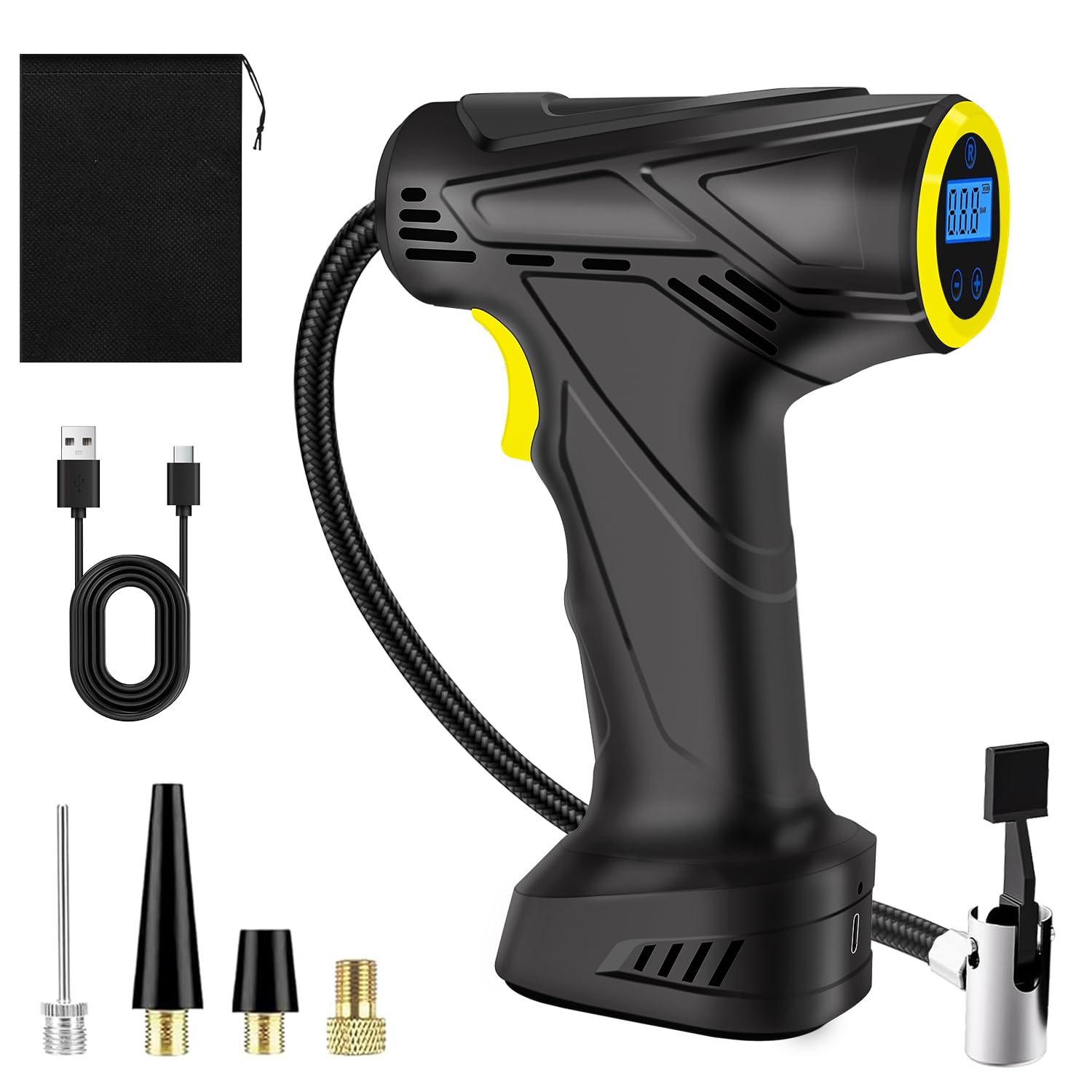 Compressore Aria Portatile 6000mAh 150PSI - Gonfiatore Per Auto, Bici E Palloni Con Display LCD E Luce LED - Foto 5