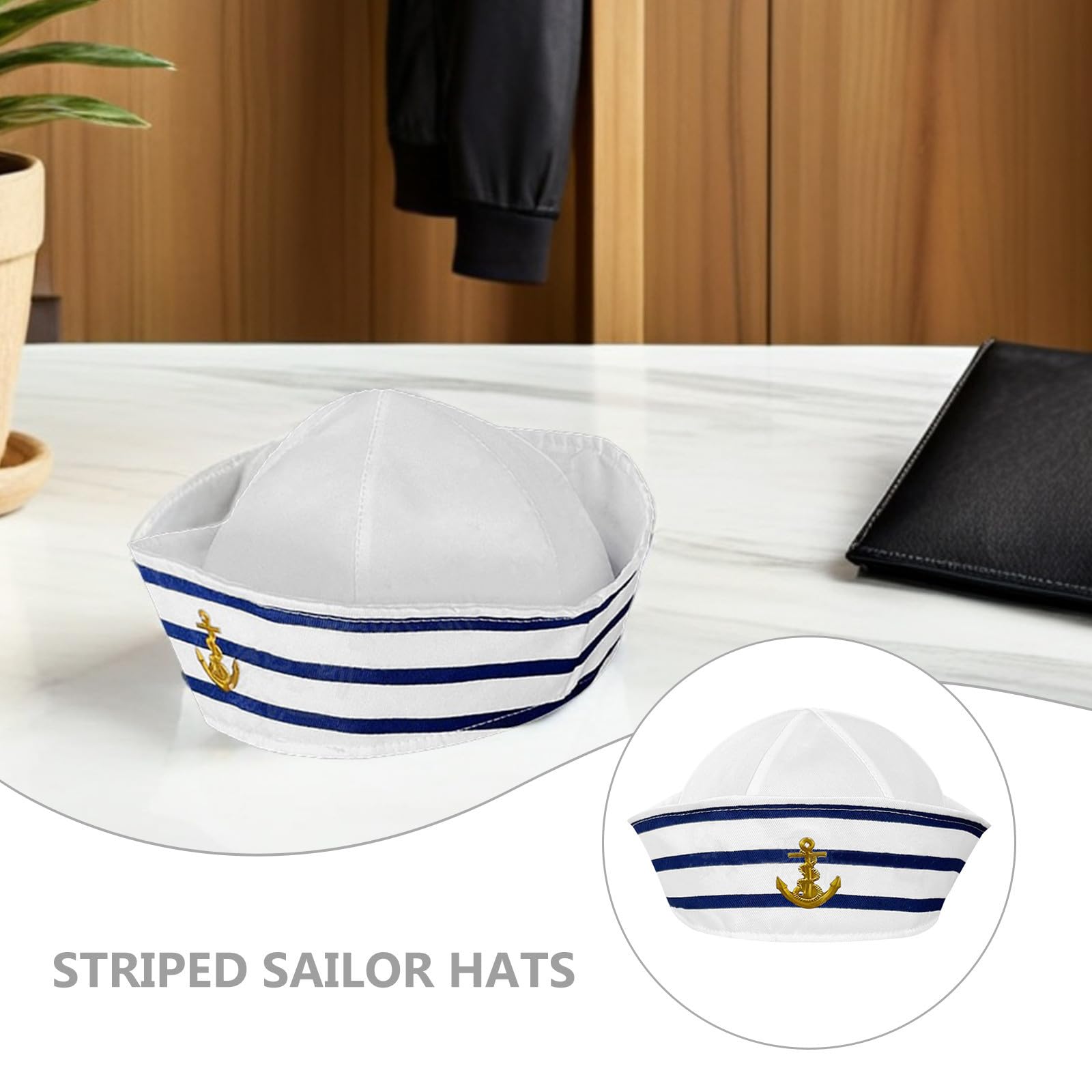 Sombrero Marinero Azul y Blanco para Adultos, 12 Piezas, Diseño de ala Enrollada y Cobertura Total, Material Poliéster Transpirable Adecuado para Disfraces y Fiestas Náuticas
