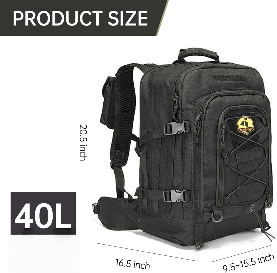 40L Large capacity backpack for men, Hiking backpack,Waterproof bag,large-capacity Tactical backpack with MOLLE System,Suitable for camping,Hunting,mountain climbing(BLACK)