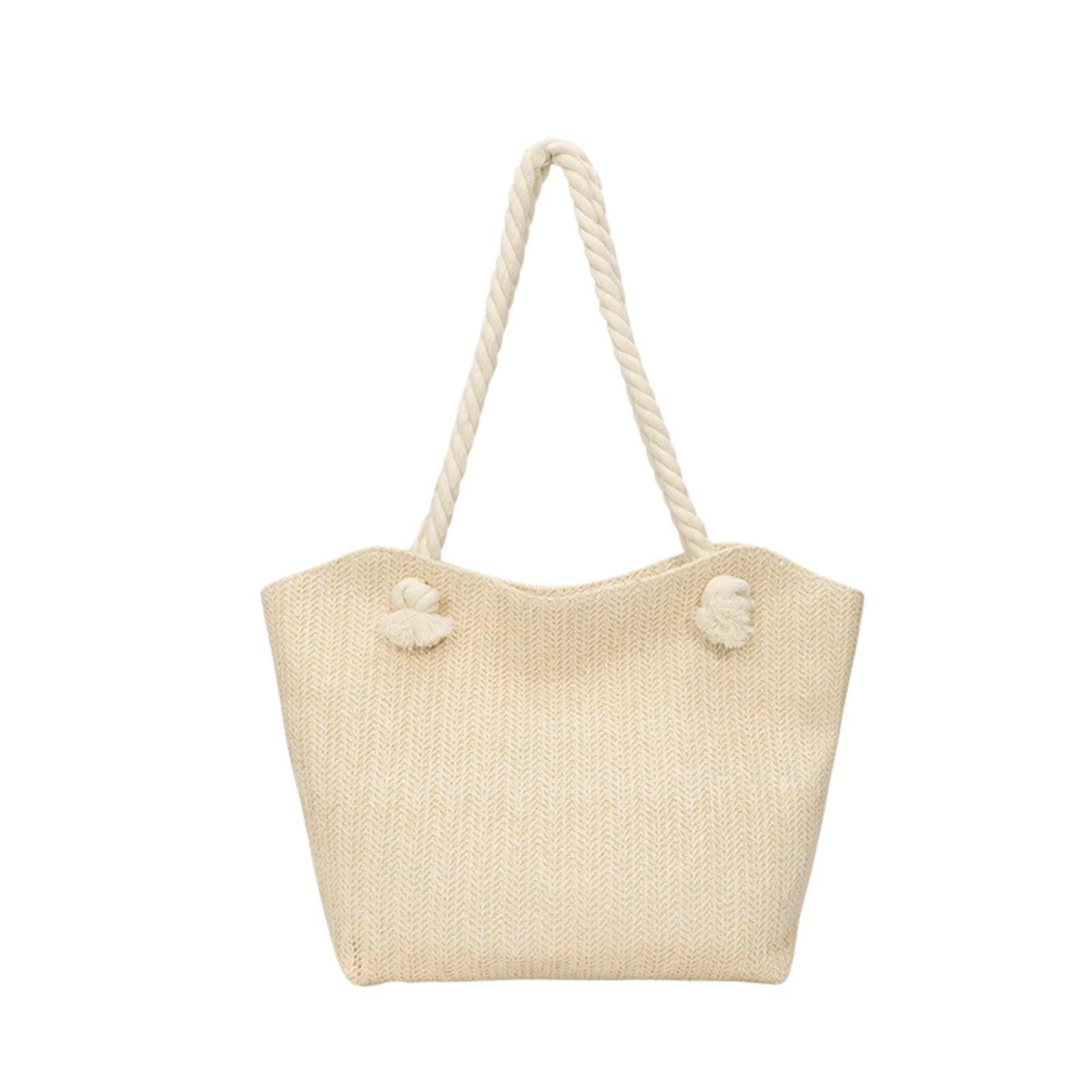CYUCHENC East-West Crossbody Bag Bags Women's Large Capacity Commuting Woven Texture Tote Niche Single Shoulder Straw Bag-off-white