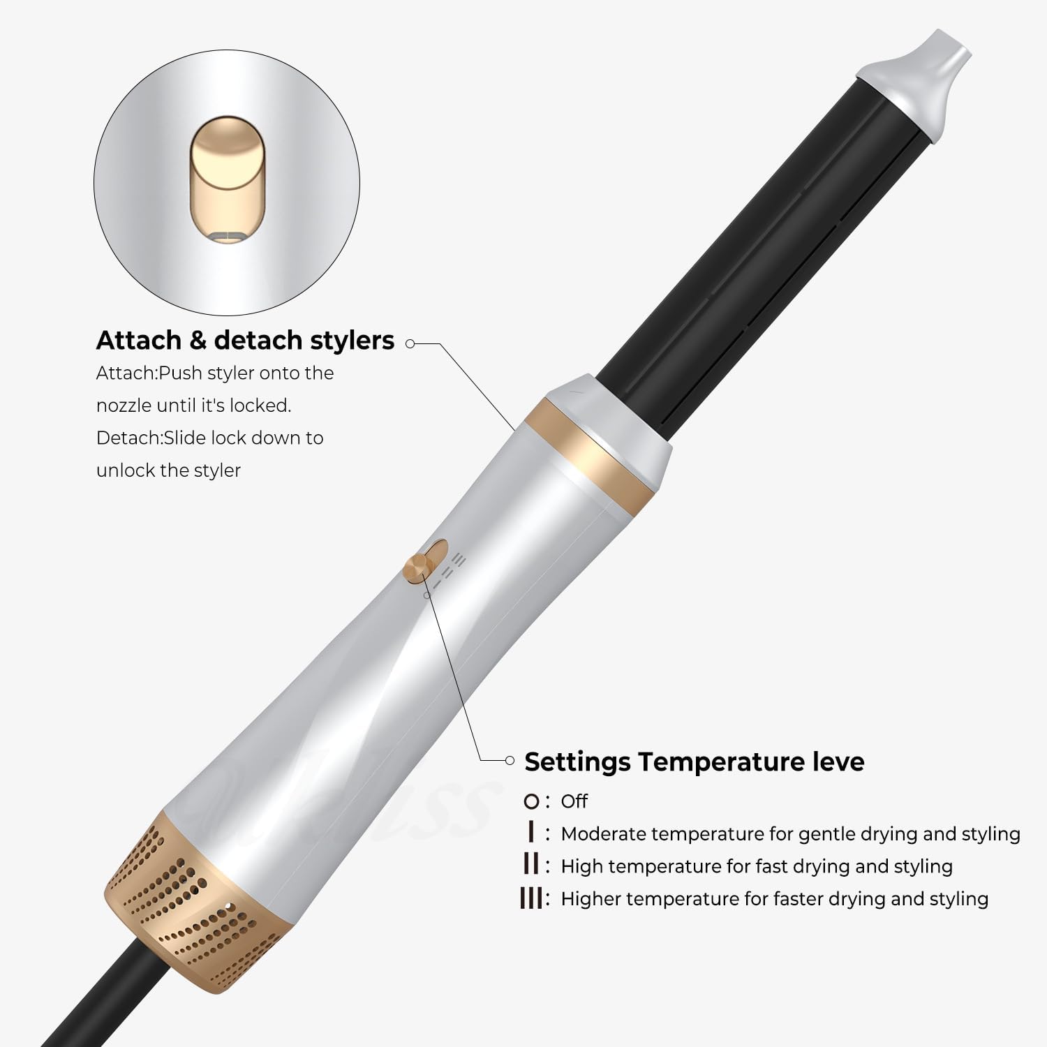 Hair Dryer Brush & 5 in 1 Hair Styler, Silver, 110 Volts, 1200 Watts, Ionic Technology, Fast Drying, Multi Styler for Straight, Wavy, Curly, and Coily Hair - Image 9