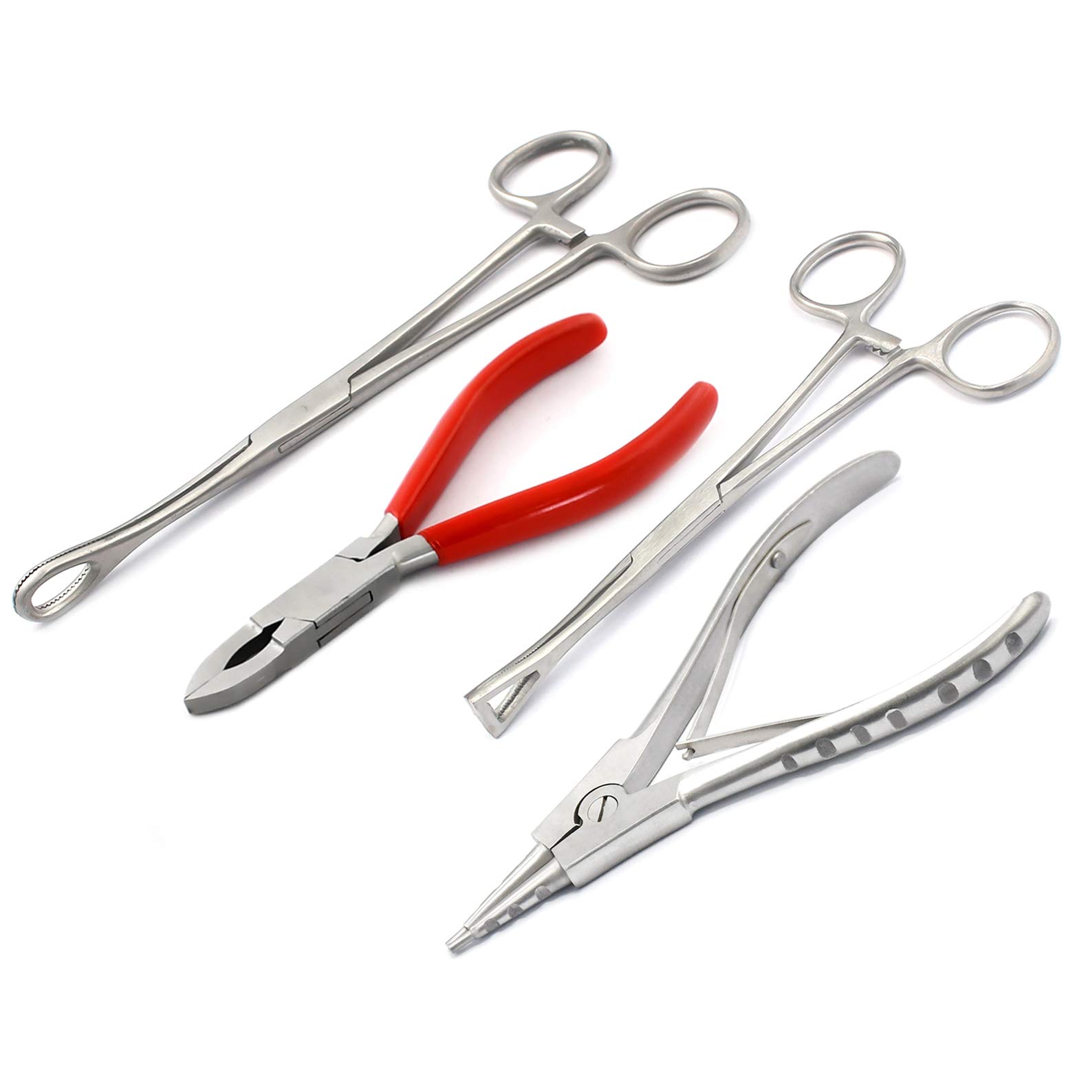 AAProTools Set Of Body Piercing Tools - Bead Ball Capture Ring Pliers Opener Closer Forceps(RED)