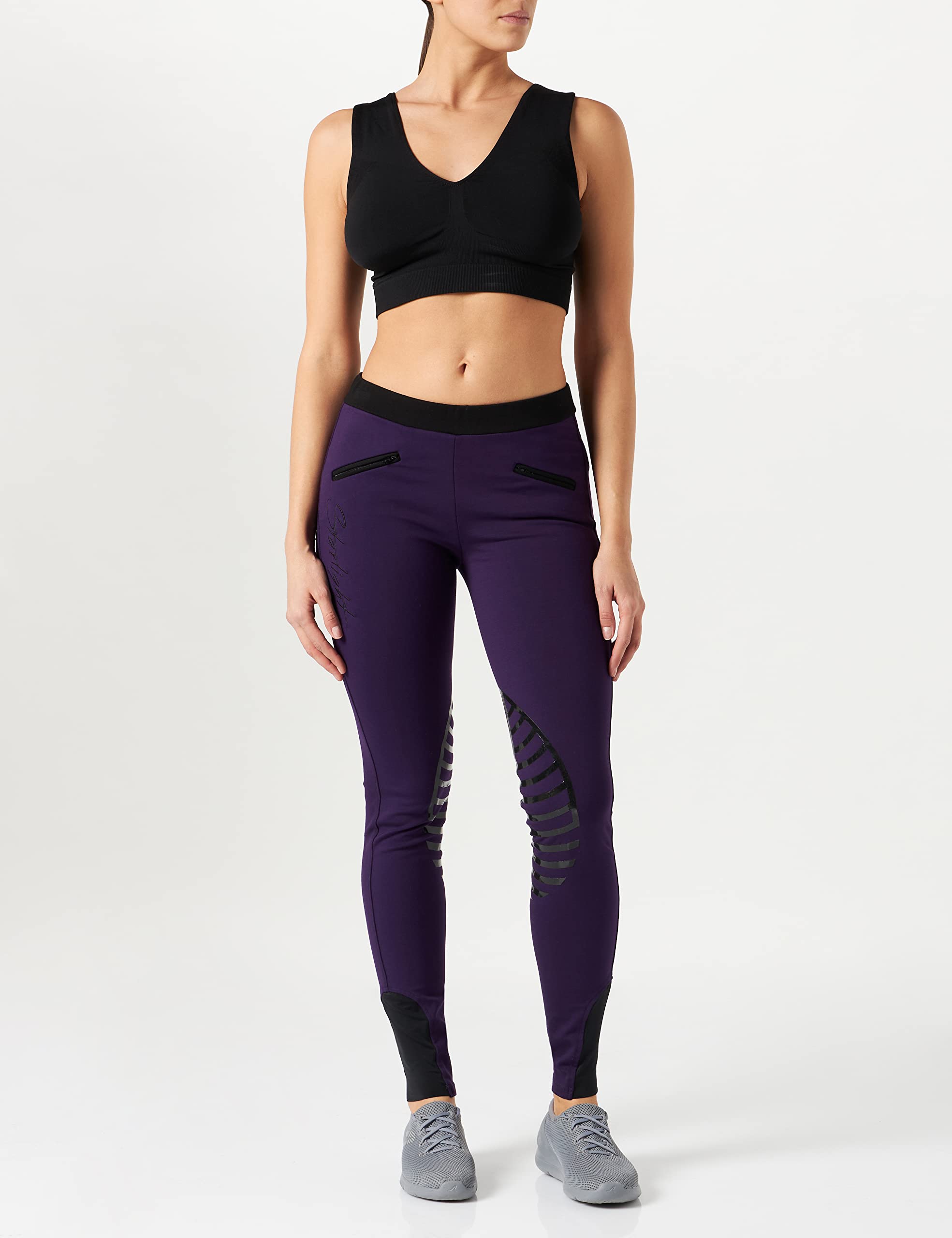 HKM Pantaloni da equitazione Leggings Starlight Donna, Viola/Nero, 40