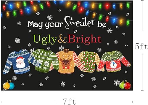 Miniatura 3 de MEHOFOND Suéter feo de invierno de 7 x 5 pies, telón de fondo para fiesta de Navidad, pizarra con texto en inglés May Your Sweater Be Ugly and