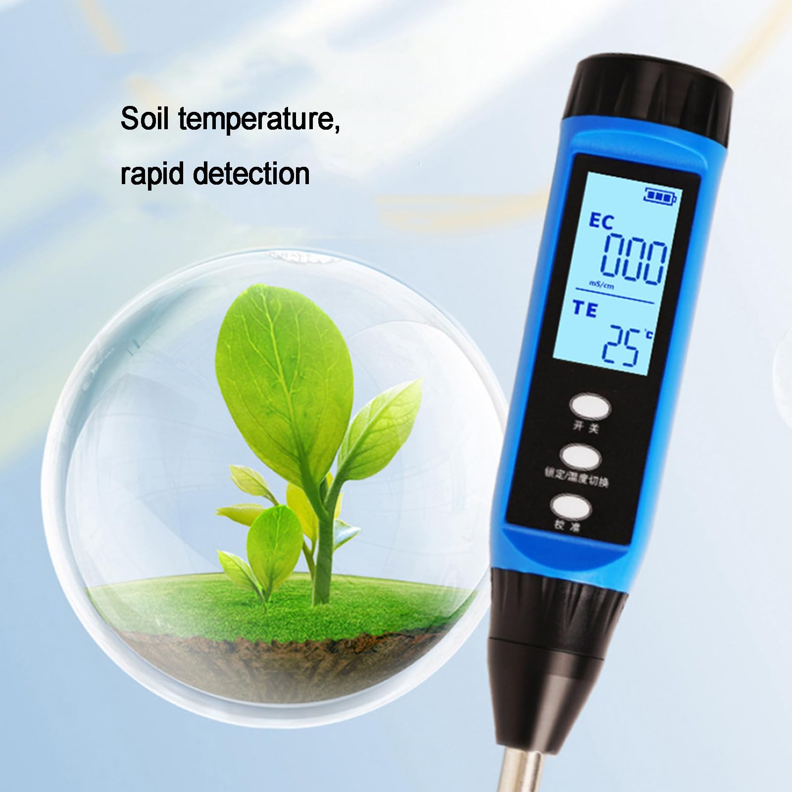 Kit di Analisi del Terreno Digitale, Misuratore di EC E Temperatura 2 in 1, con Sensore Elettrodo, Display LCD Retroilluminato, per Giardinaggio, Agricoltura, Allevamento, Prato, Piante