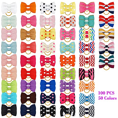 Yxiang 100Pcs Dog Bows, Cute Dog Hair Bows Yorkie Puppy Bows With Rubber Band Pet Grooming Bows Colored Polka Dot Dog Hair Accessories For Small Dog - 50 Pairs #TOP1