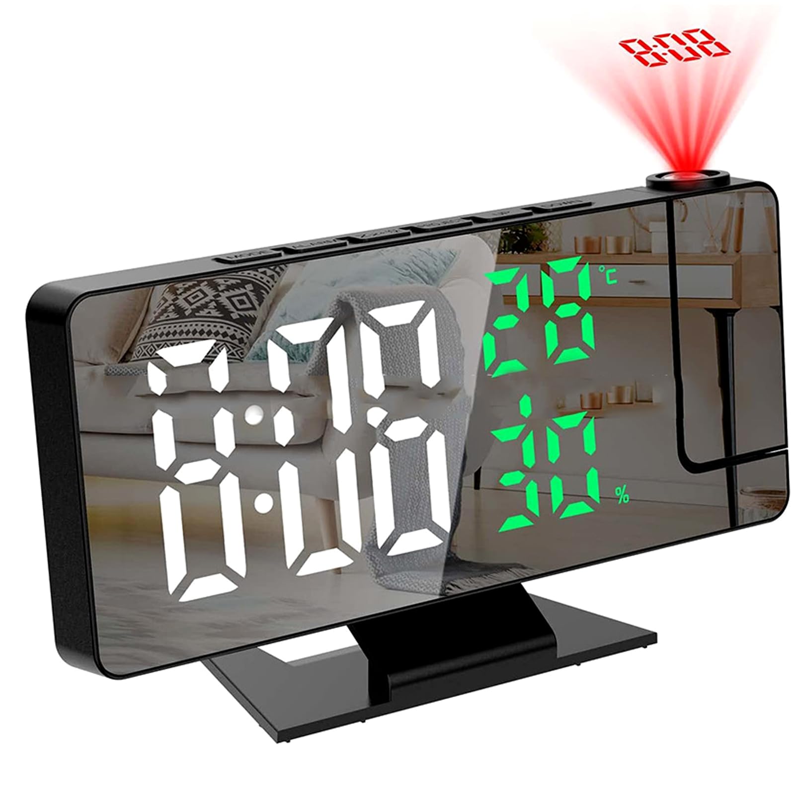 AnnuoYi Alarm Clock, Projection Digital Alarm Clock with Temperature, Large LED Alarm Clock Projection on Ceiling Wall、 180° Projector， USB Charger,for Heavy Sleeper Kid Elderly
