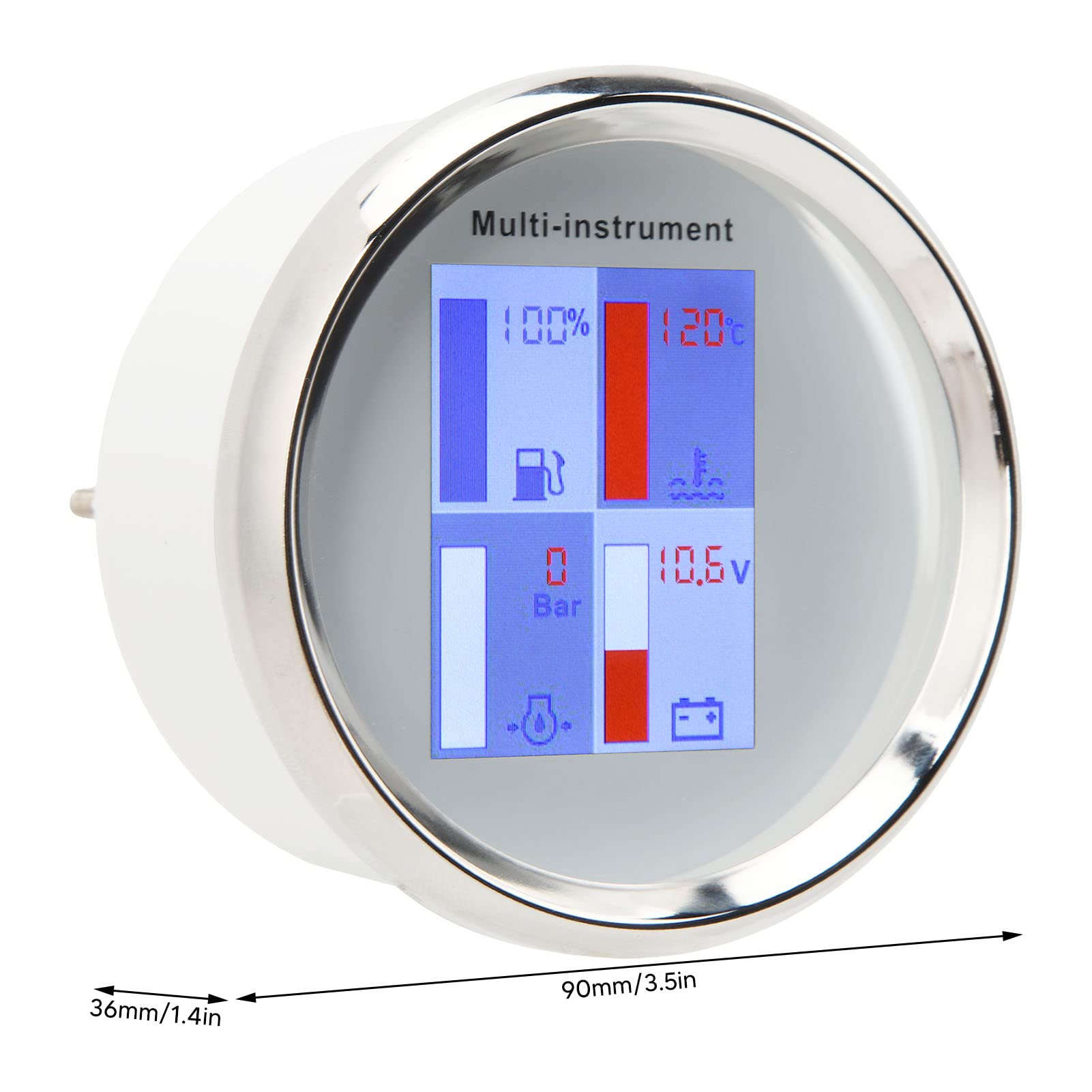 Kraftstoffstandsanzeige, Voltmeter, Anti-Schock, Digitale Multifunktionsanzeige, Hohe Präzision für Yachten, Schiffe (Weißes Zifferblatt, weiße Frontabdeckung 910)