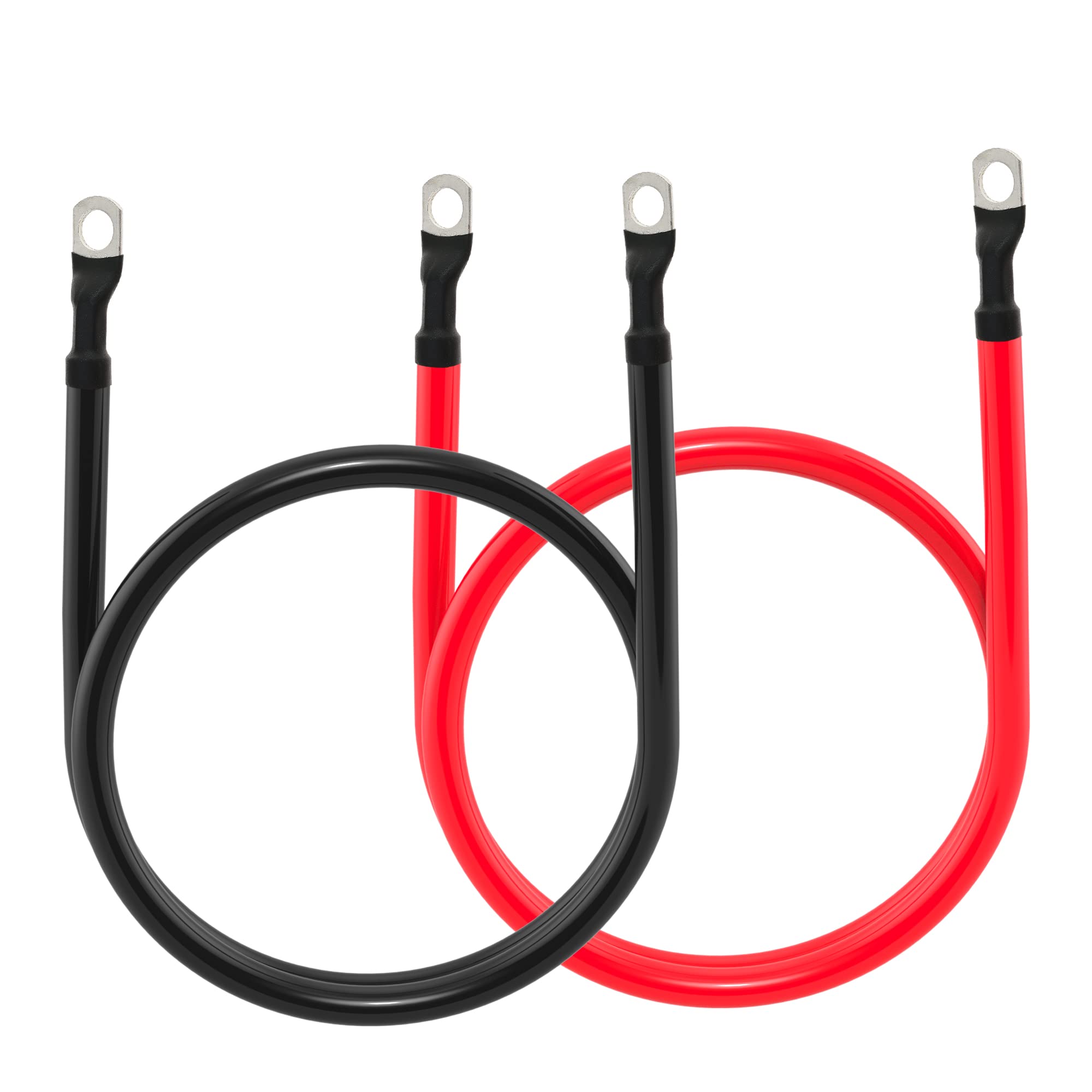 Cavi inverter in rame con calibro 4 AWG, con alette da 0,9 cm su entrambe le estremità, per auto, barca, camper, auto, moto, rosso e nero (0,9 m)