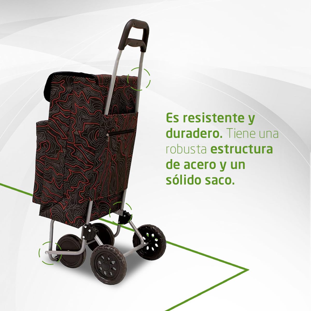 Amig - Carro de la Compra de 4 Ruedas - Bolsillo Exterior para Congelados - Carga Máxima 15kg - Capacidad de 48 litros - 22x40x106 cm - Negro