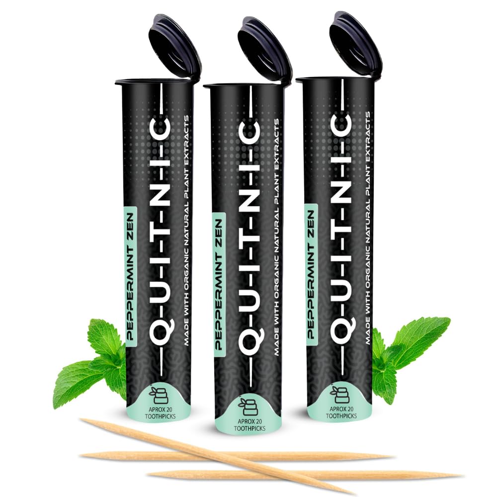 Quit-NIC Infused Flavored Toothpicks - Nicotine Free, Non-GMO Kosher Vegan Flavored Toothpicks for Adults to Help Quit Smoking and Quit-NIC Peppermint Zen (3 Pack)