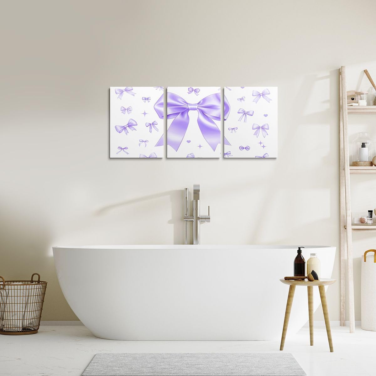 Manfei Purple Bowknot 3 Piece Canvas Wall Art for Living Room,Cute Preppy Ribbon Bow Wall Decor for Bedroom Office,Preppy Trendy Kawaii Coquette Ready to Hang Pictures Home Decor image 5