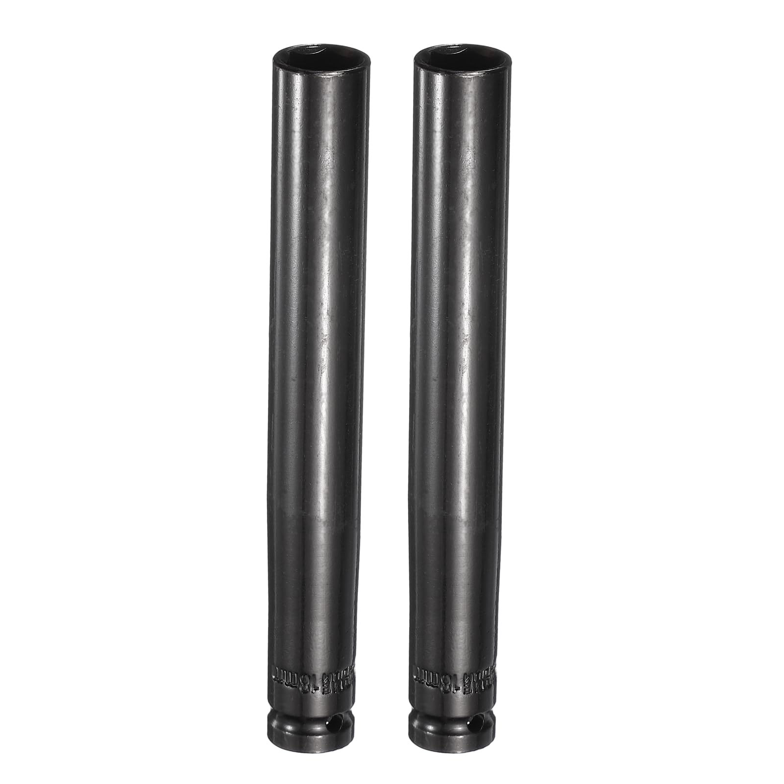 sourcing map 2pcs 6-Point Deep Impact Socket 1/2" Drive 18mm Metric Socket 8" (200mm) Extra Long Heat-Treated 45# Steel for Home Auto Spindle Axle Hex Nuts Bolts Repair, Black
