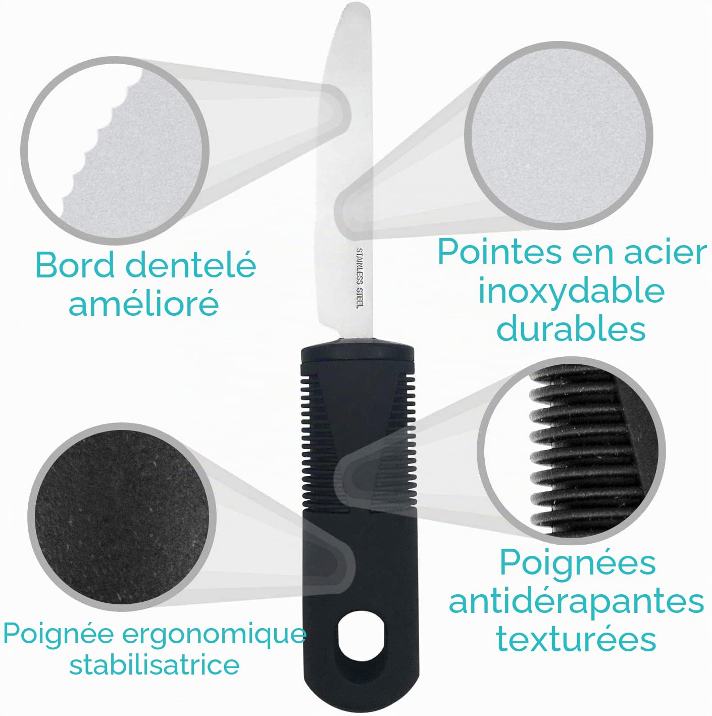 Ensemble de couverts pliables avec poignées extra larges et en main Aide à la salle à manger idéale pour les personnes âgées souffrant d'arthrite, de maladie de Parkinson et de tremblements
