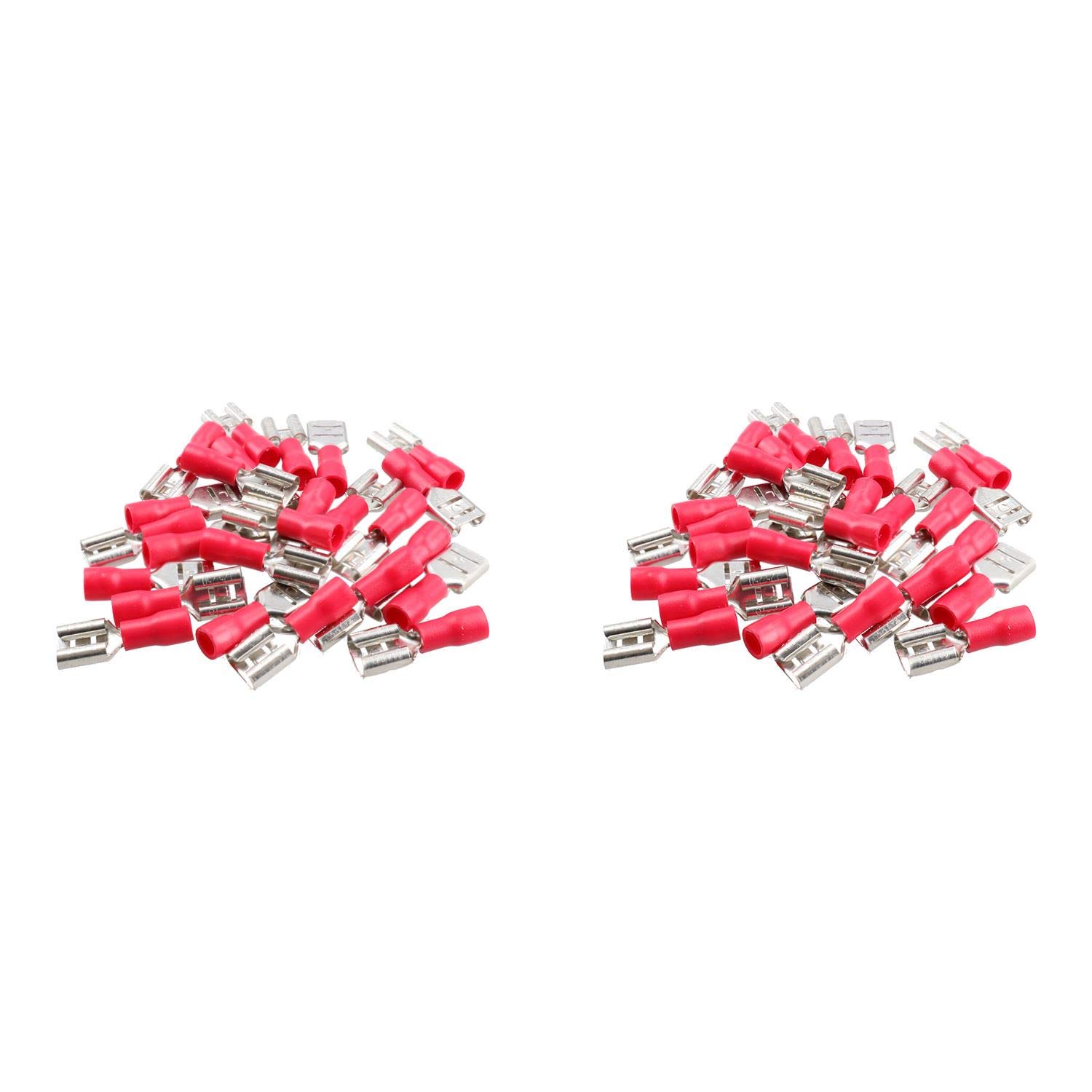 3mm Female Red Electrical Cable Wire Spade Terminals Crimps Connectors 50pc