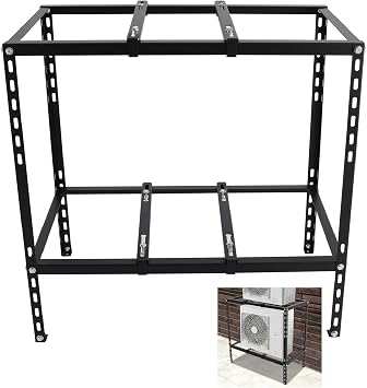 Double Levels Ground Stand for Mini Split Air Conditioners Heat Pump System, Heavy Duty Unit AC Condenser Bracket Base Pad Black