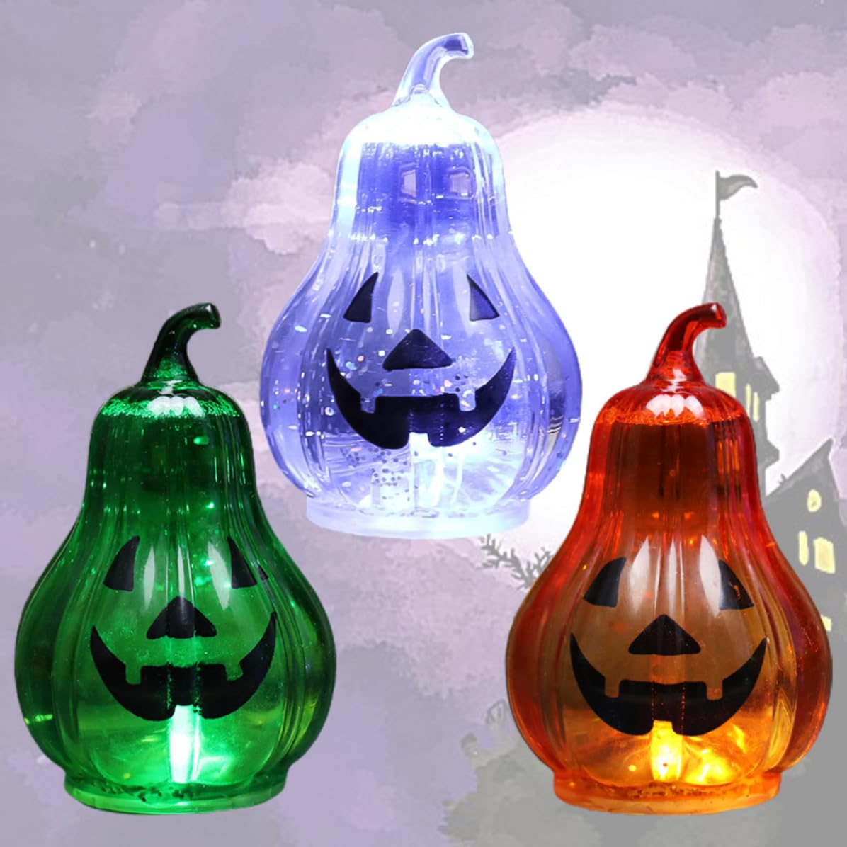 3 Pezzi Luce Zucca LED Halloween in Pvc, Decorazione Luminosa