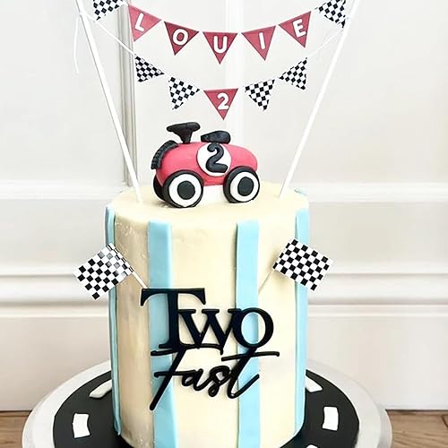 Miniatura 5 de Decoración para tartas de 2 cumpleaños de acrílico negro, decoración de fiesta de segundo cumpleaños de carreras, decoración de pastel de segundo